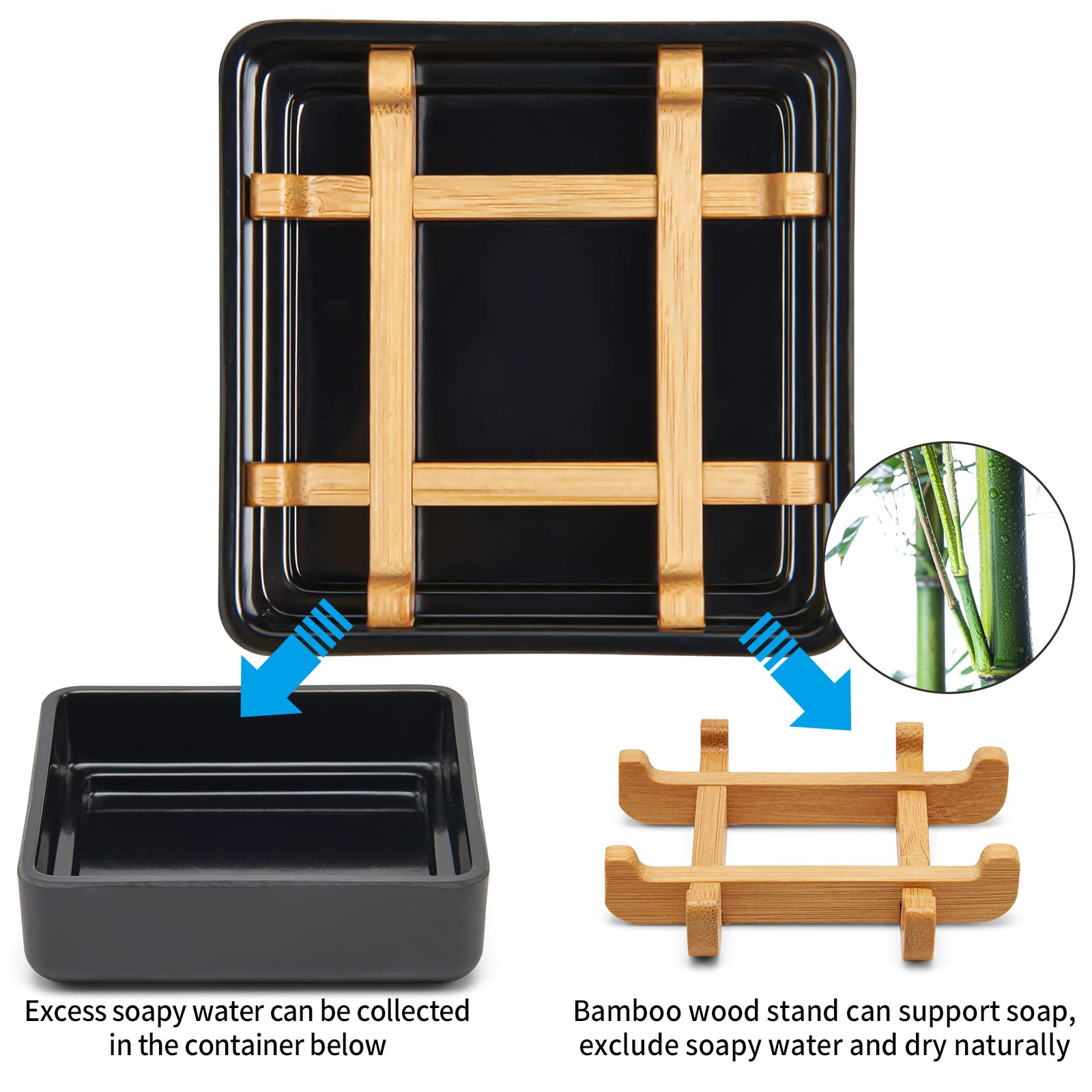 Bamboo Soap Dishes for Bar Soap Holders for Shower for Bathroom Sink Bulk Small Wooden Soap Tray Jabonera Pretty Neat Ventilated Soap Dish Disj Disk, Detachable (Single Right Angle Black)