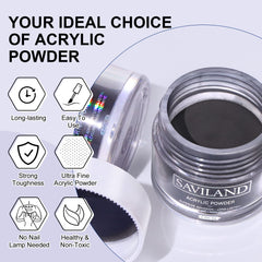 Saviland Black Acrylic Powder - 30g Professional Colored Acrylic Nail Powder for Acrylic Application, Acrylic Polymer Powder for Nail Extension & Carving French Manicure, No Need Nail Lamp