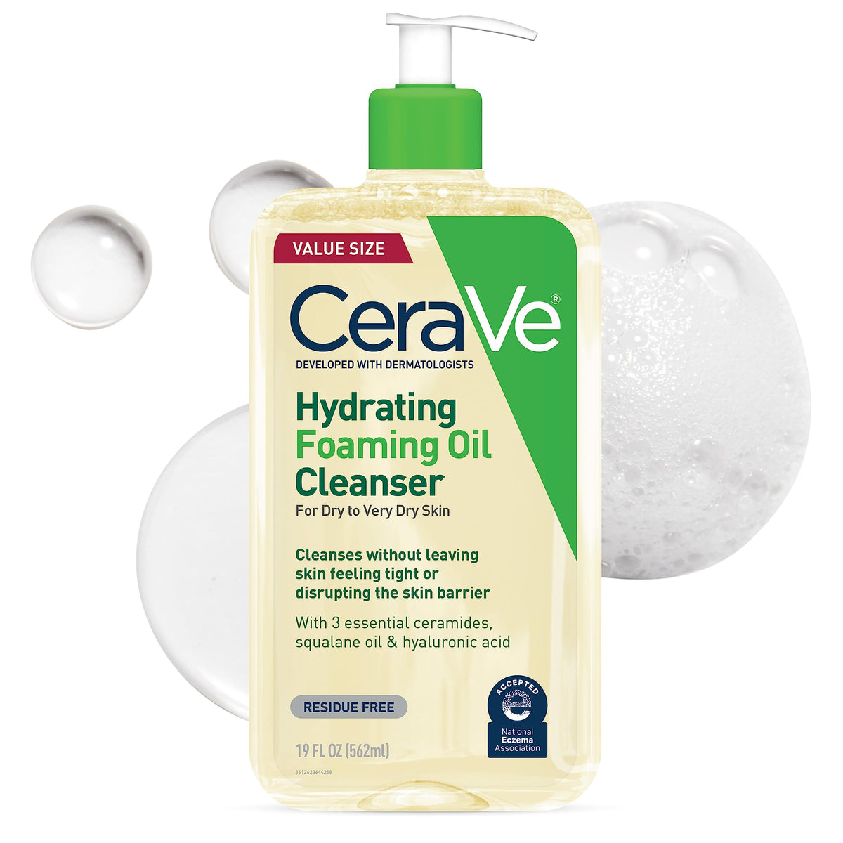 CeraVe Hydrating Foaming Oil Cleanser Wash with Squalane Oil, Triglyceride, Hyaluronic Acid and Ceramides | For Dry to Very Dry Skin | 19 Oz