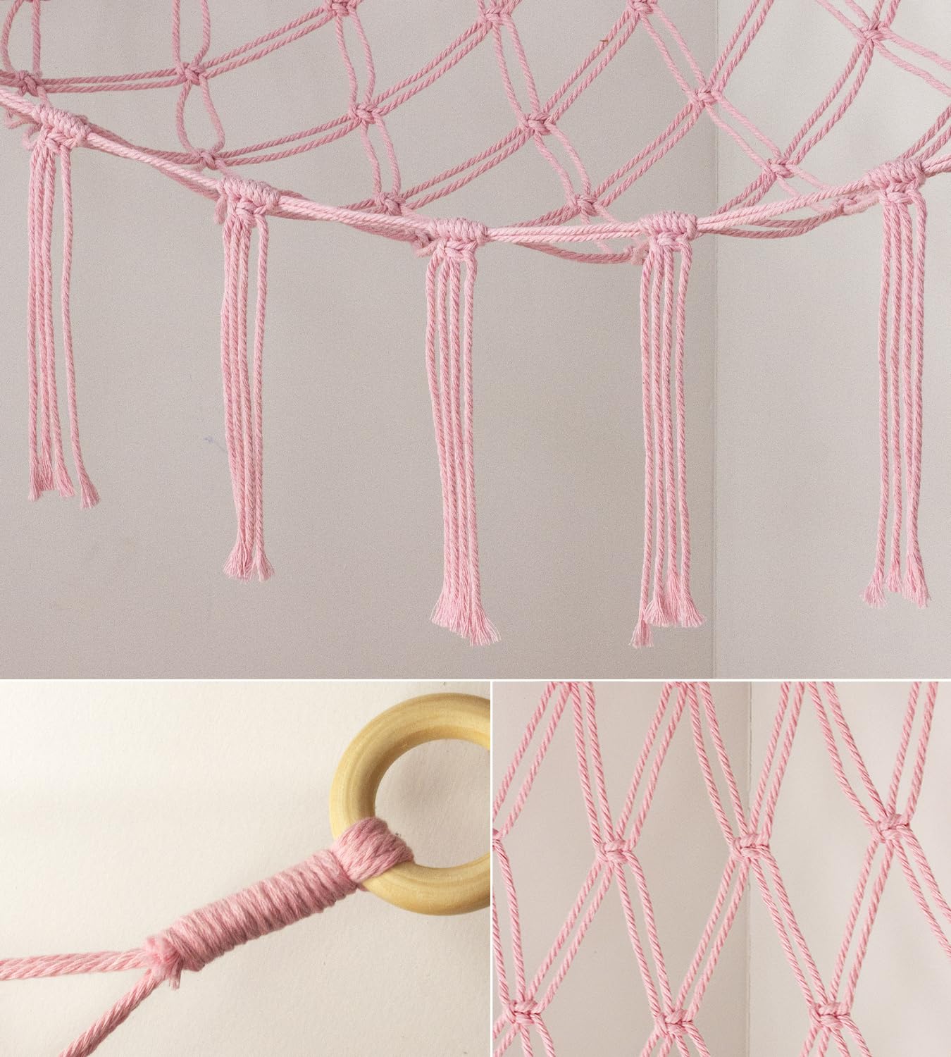 mirolam Large Stuffed Animal Hammock Corner Net for Toys Storage Hanging Stuff Animal Organizer Holder Pink Girls Living Room Bedroom Boho Nursery Dorm Decor