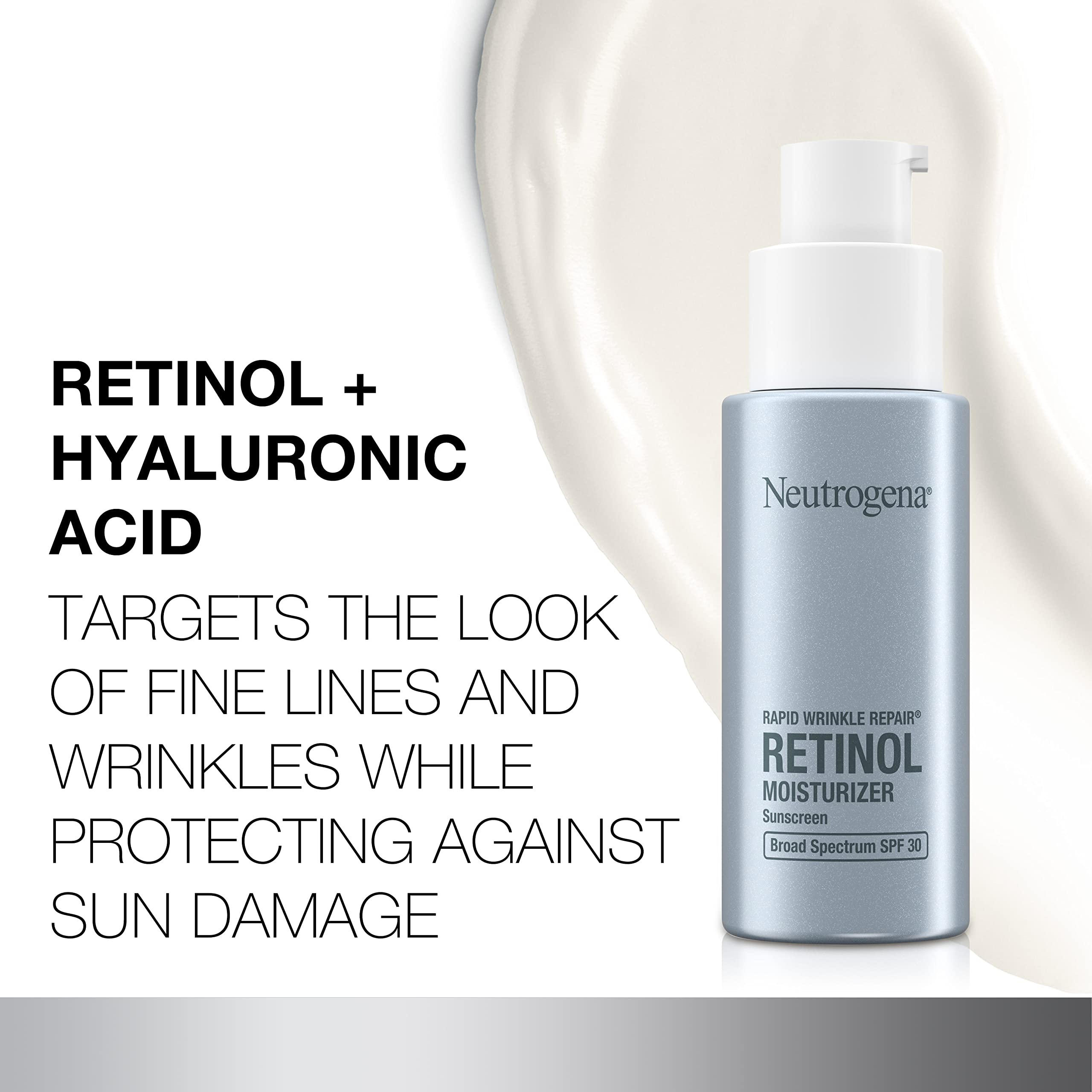 Neutrogena Retinol Face Moisturizer, Rapid Wrinkle Repair with SPF 30 Sunscreen, Daily Anti-Aging Face Cream with Retinol & Hyaluronic Acid to Fight Fine Lines, Wrinkles, & Dark Spots, 1 fl. oz