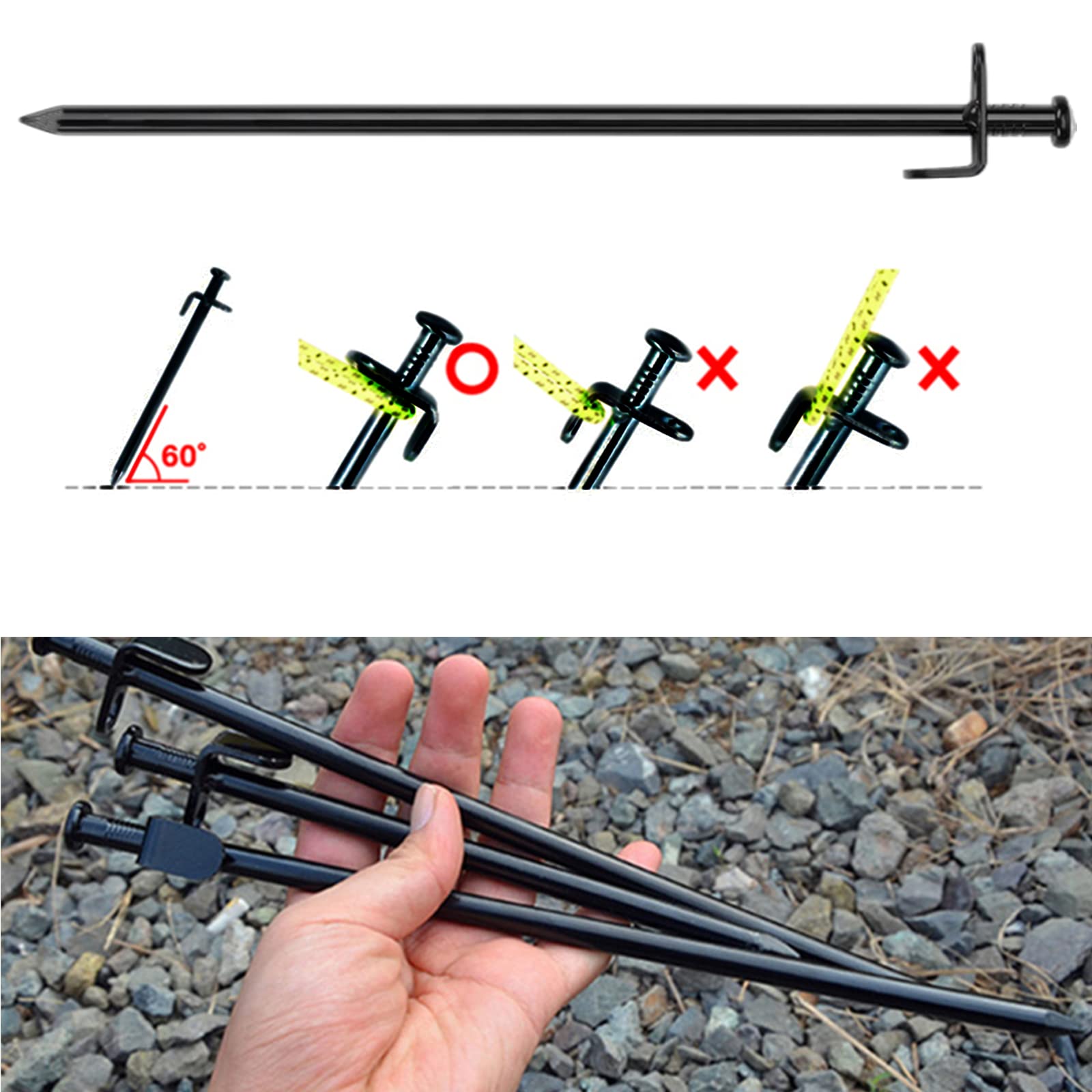 Tent Stakes,Heavy Duty Stakes,Metal Tent Stakes,12 inchs 30cm Steel Ground Stakes Heavy Duty Durable Outdoor Camping Tent Trampoline Canopy Pop Up Tent Stakes 4pcs(4, 12inch)