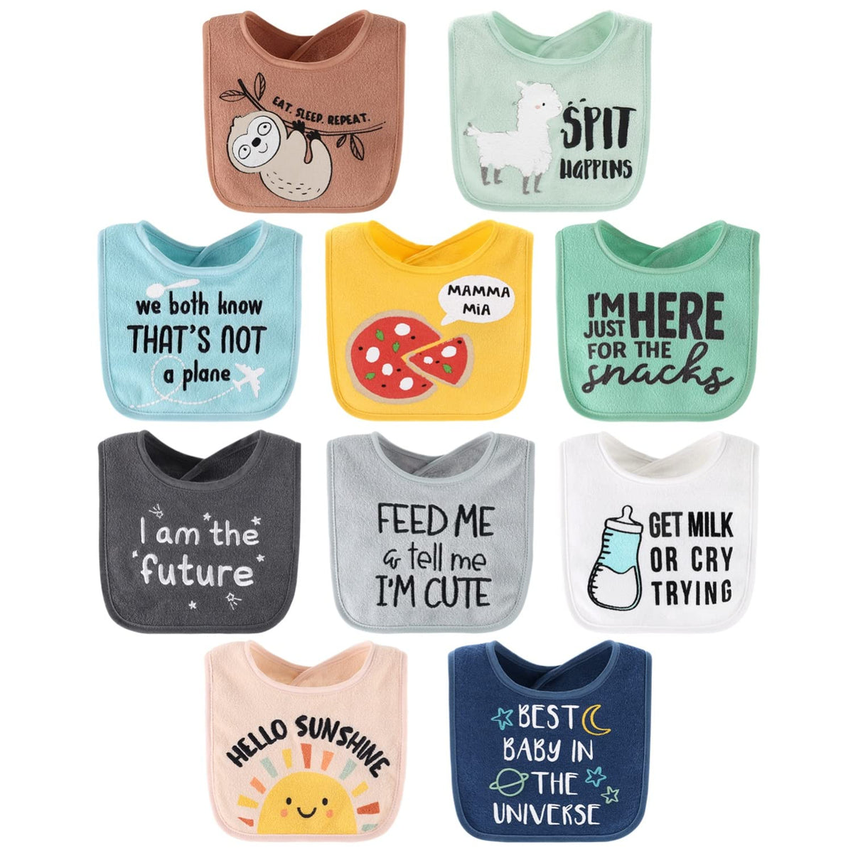 The Peanutshell Terry Baby Bib Set for Boys or Girls | Unisex 10 Pack