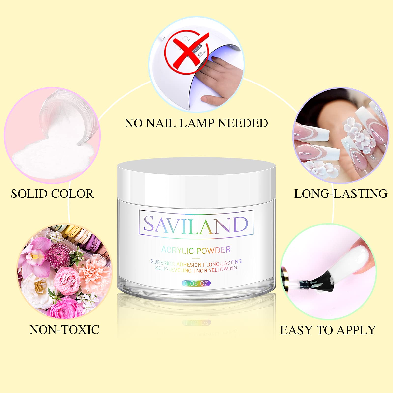 Saviland White Acrylic Powder - 30g Professional Acrylic Nail Powder for Acrylic Nails Extension, 3D Nail Art Polymer Powder, No Need Nail Lamp