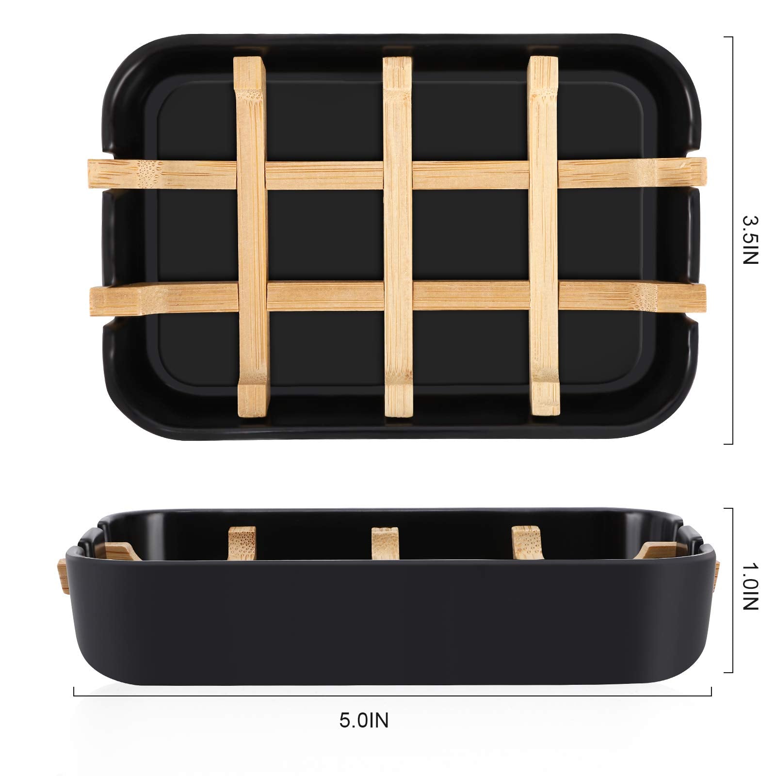 Fufengz Bamboo Wooden Soap Dishes for Bathroom Bar Soap Holder Shower Soap Holder Sink Deck Bathtub Shower Tray (Two Pieces Black)