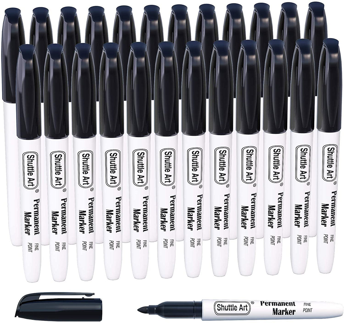 Shuttle Art Permanent Markers, 24 Pack Black Permanent Marker set,Fine Point, Works on Plastic,Wood,Stone,Metal and Glass for Doodling, Marking