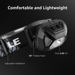 LE Headlamp Rechargeable, LED Head Lamp with 6 Modes for Camping & Hiking Gear Essentials, IPX4 Waterproof High Lumen Bright Headlight Flashlights with Adjustable Headband, USB Cable Included