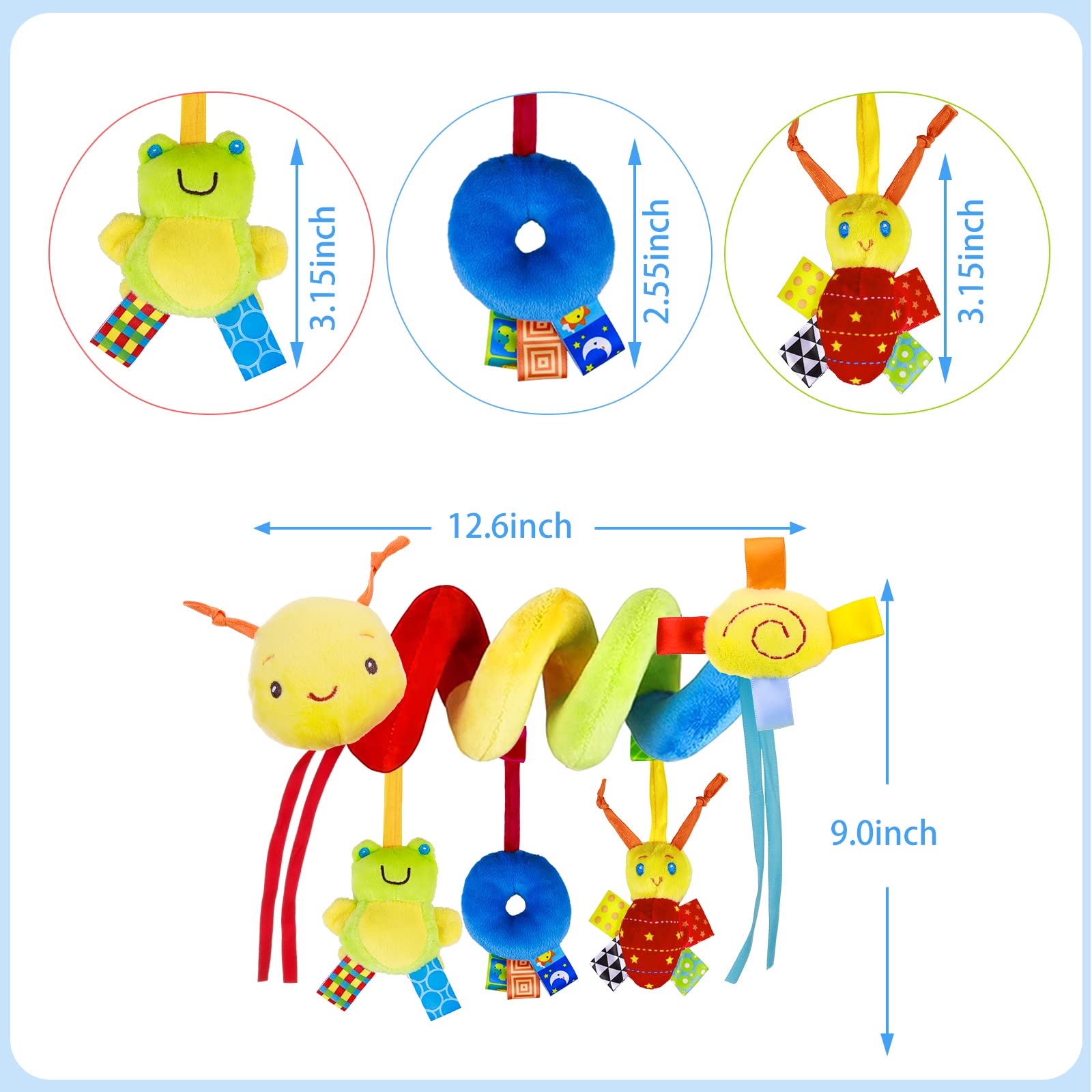 Baby Crib Hanging Rattles Toys - Infant Baby Worm Crib Bed Around Rattle Bell Cartoon Insect Spiral Hanging Toy with Ringing Bell for Infants Bed Stroller Car Seat Bar for Babies Boys and Girls