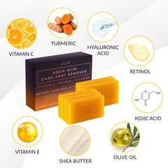 VALITIC Kojic Acid Dark Spot Remover Soap Bars with Vitamin C, Retinol, Collagen, Turmeric - Original Japanese Complex Infused with Hyaluronic Acid, Vitamin E, Shea Butter, Castile Olive Oil - 5 Pack