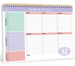 Weekly To Do List Notepad with 52 Undated Sheets（8.5"×11"）- Weekly Desk Planner for Women & Man, Work and Home - Violet Dream