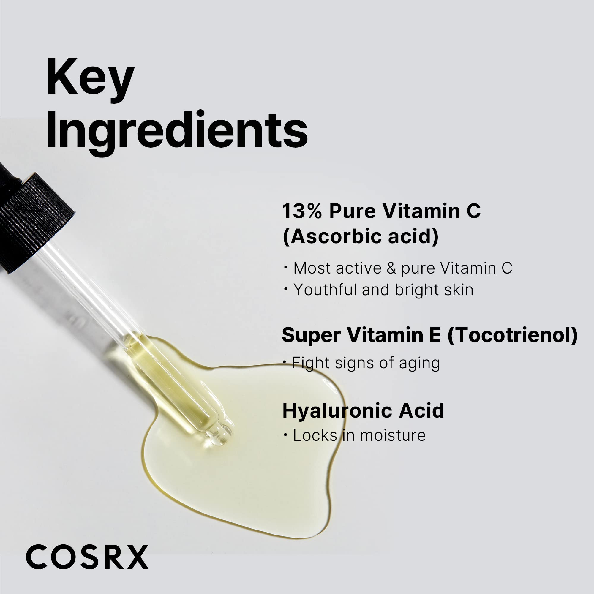 COSRX Pure Vitamin C 13% Serum with Vitamin E & Hyaluronic Acid, Brightening & Hydrating Facial Serum for Dark Spots, Fine Lines, Uneven Skin tone, 0.67fl.oz/20ml, Animal Testing-Free, Korean Skincare