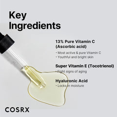 COSRX Pure Vitamin C 13% Serum with Vitamin E & Hyaluronic Acid, Brightening & Hydrating Facial Serum for Dark Spots, Fine Lines, Uneven Skin tone, 0.67fl.oz/20ml, Animal Testing-Free, Korean Skincare