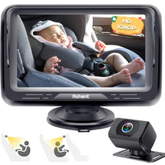 Baby Car Camera Ease Installation: Eye Protection Clear Night Vision 360° Rotation Rear Facing Baby Car Mirror for 2 Kids HD 1080P 150° Wide View Stability Backseat Camera with Monitor -Rohent N06