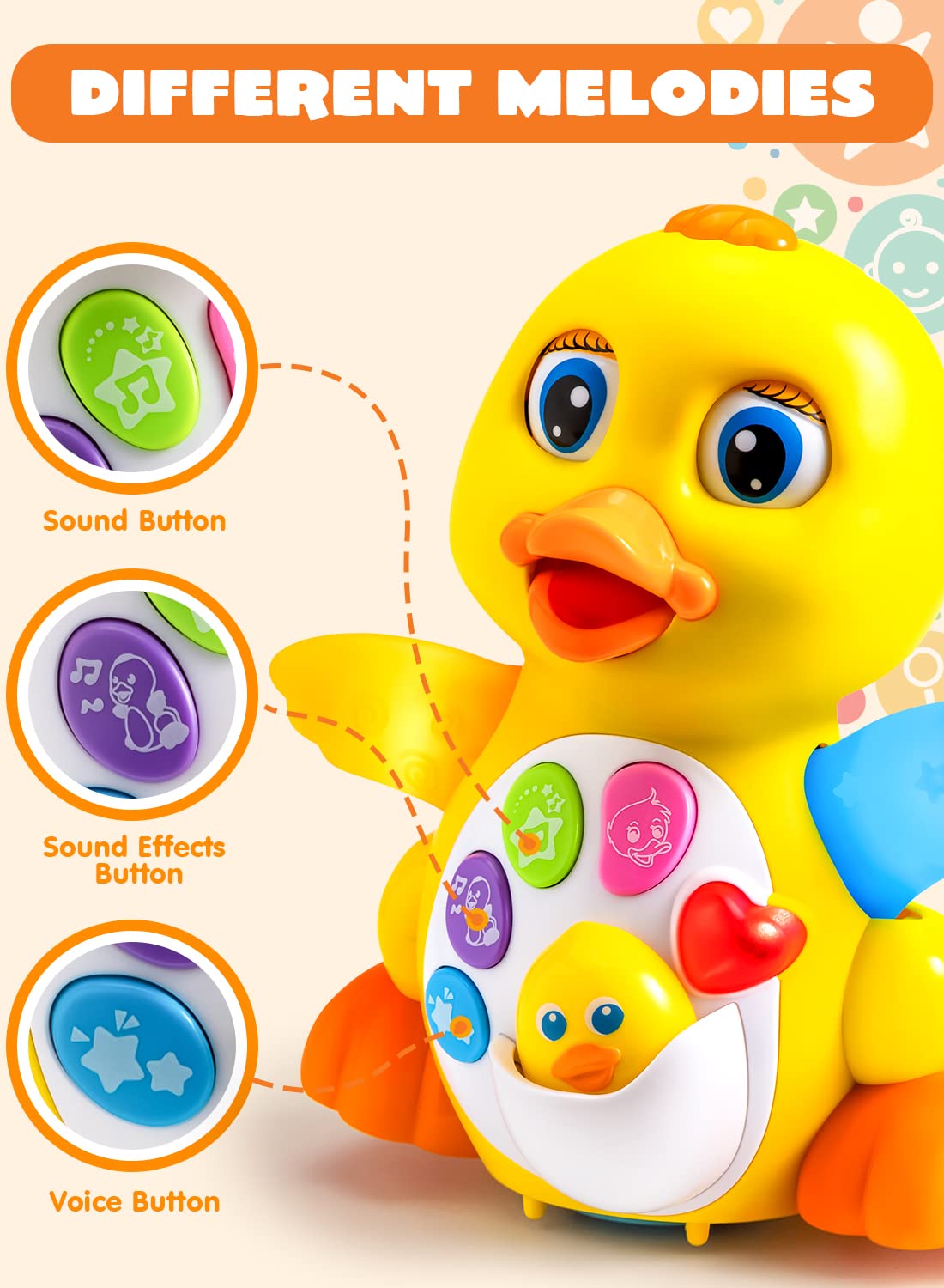 JOYIN Baby Toys Duck, Infant Musical Toys 6+ Months, Tummy Time Toys with Music & Lights, Light Up Learning Toys, Dancing Crawling Baby Toy, Baby Easter Basket Stuffers Gifts