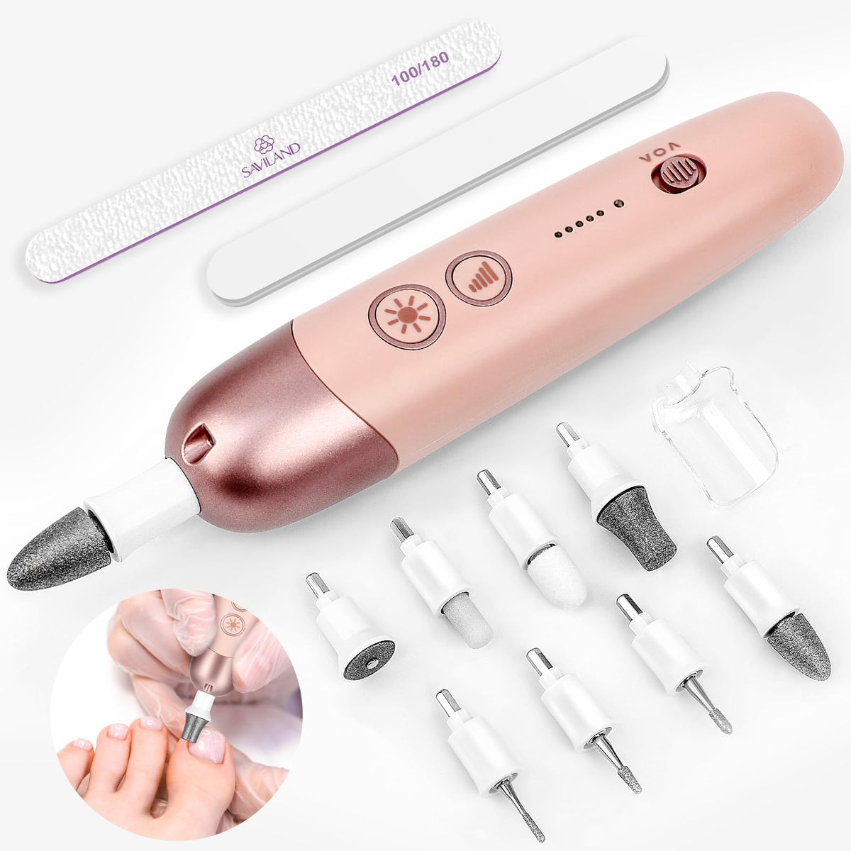 SAVILAND Electric Manicure Pedicure Kit: Professional Nail Drill for Thick Toenails Trimming Nail File Ultrafast & Effective Remove Cuticles Callus Cordless Complete Pedicure Manicure Grind Home Salon