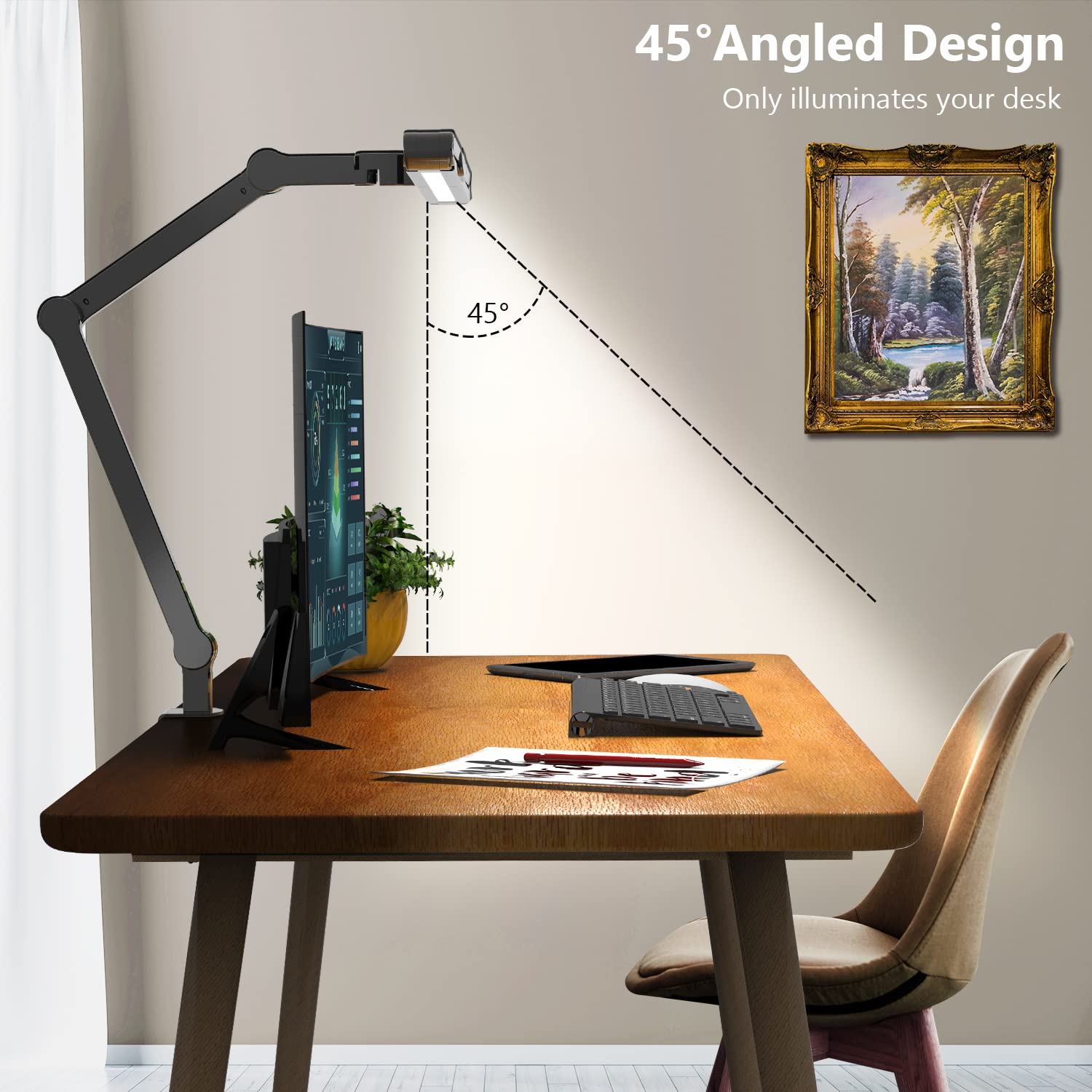 Micomlan Led Desk Lamp with Clamp, Architect Desk Lamp for Home Office with Atmosphere Lighting, 24W Ultra Bright Auto Dimming Desk Light Stepless Dimming and Tempering LED Table Light