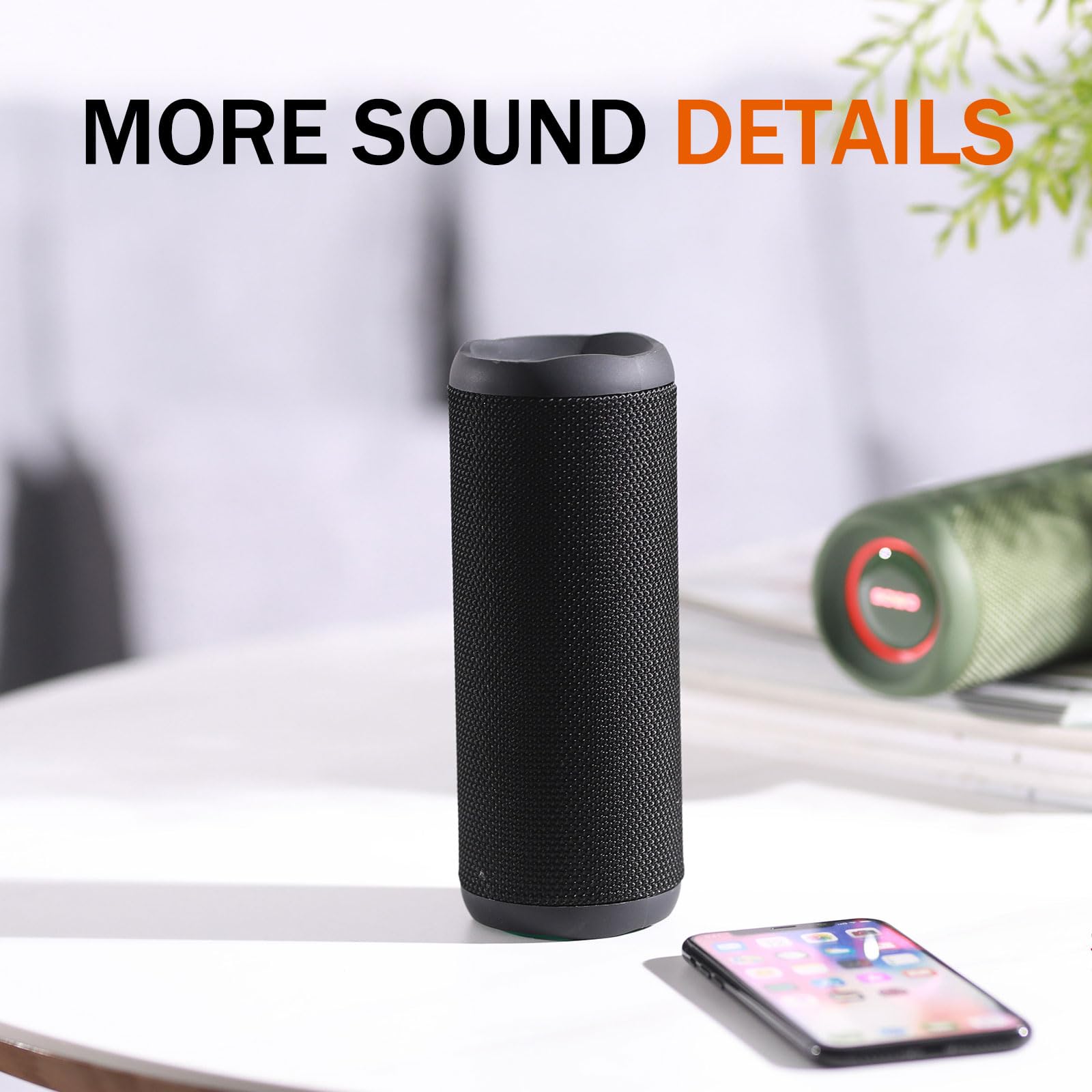 Portable Speaker, Wireless Bluetooth Speaker, IPX7 Waterproof, 25W Loud Stereo Sound, Bassboom Technology, TWS Pairing, Built-in Mic, 16H Playtime with Lights for Home Outdoor - Black