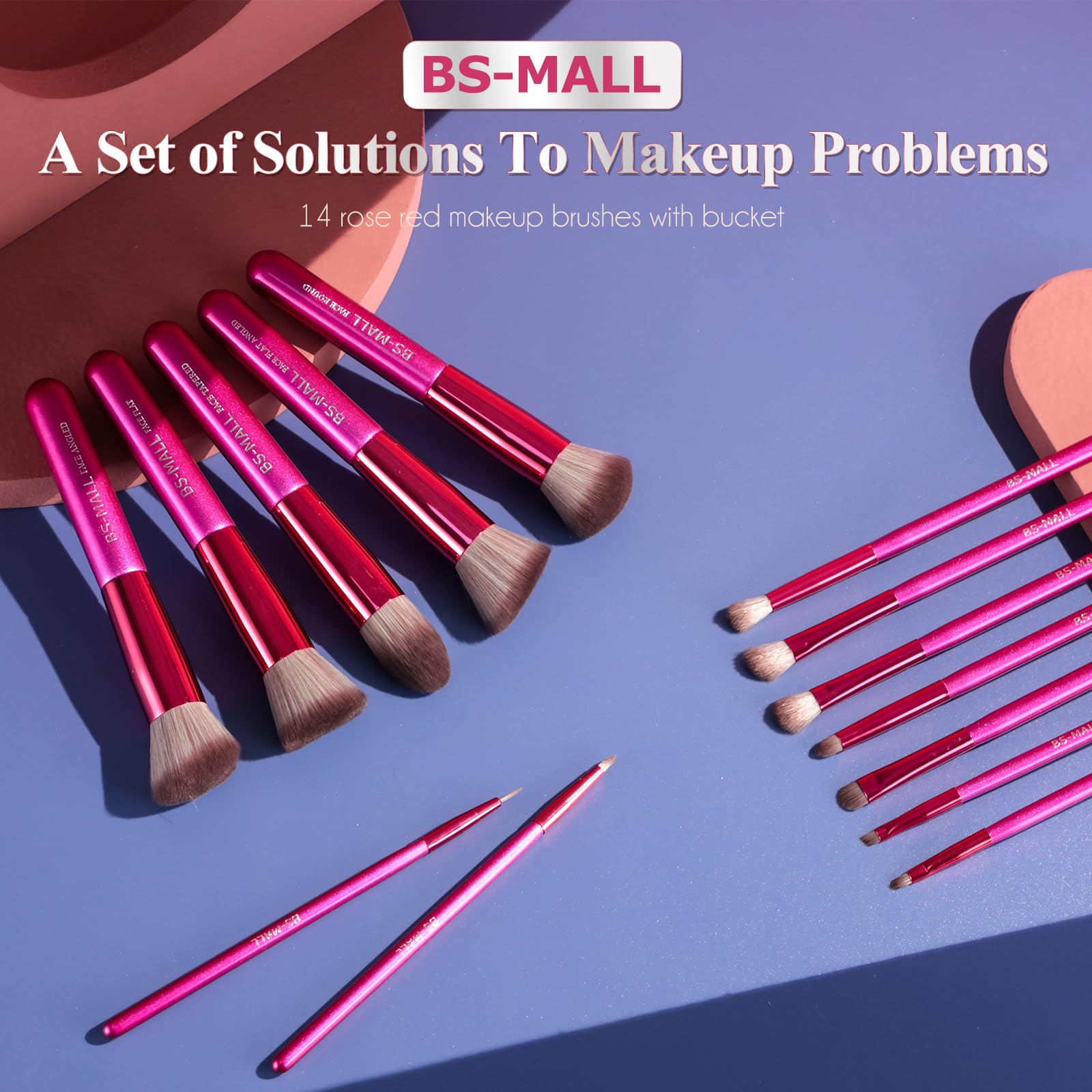 BS-MALL Makeup Brushes 14 pcs Makeup Tools Kit Premium Synthetic Powder Foundation Contour Concealers Lip Brushes with Makeup Sponge & Eyeshadow Applicator Kit