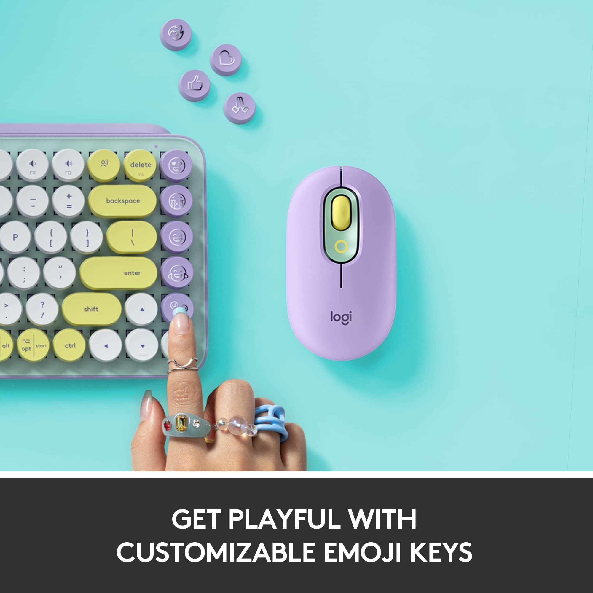 Logitech POP Keys Mechanical Wireless Keyboard with Customizable Emoji Keys, Durable Compact Design, Bluetooth or USB Connectivity, Multi-Device, OS Compatible - Daydream Mint (Renewed)