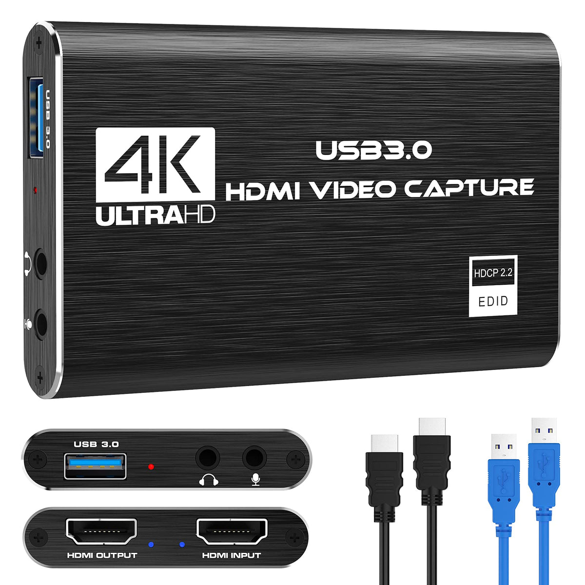 Rybozen 4K Audio Video Capture Card, USB 3.0 HDMI Video Capture Device, Full HD 1080P for Game Recording, Live Streaming Broadcasting