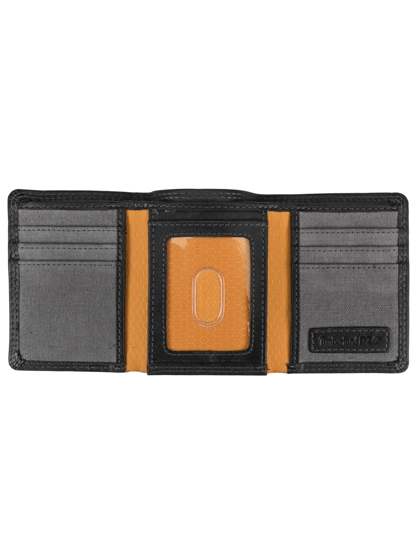 Timberland PRO Men's Leather RFID Trifold Wallet with ID Window, Black/Brandy, One Size