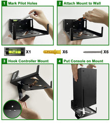 Wall Mount for Xbox Series X (Mount The Console & Accessories on Wall Near or Behind TV with Power Button Front/Left/Right), Wall Shelf Bracket Kit for XSX System