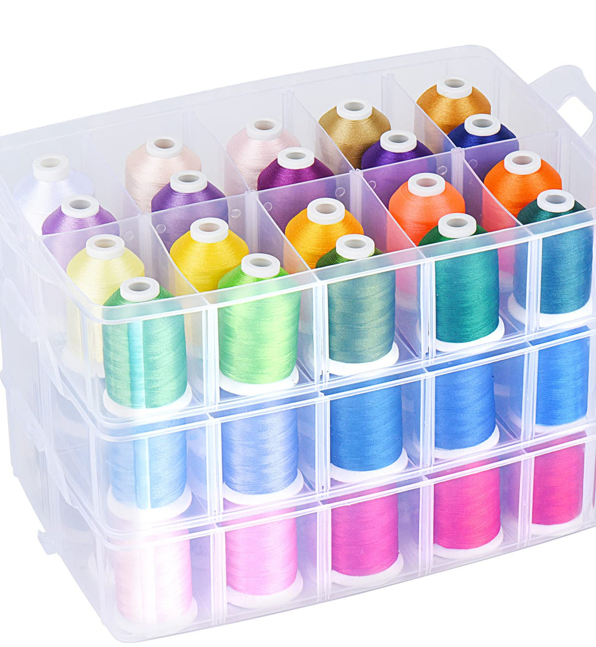 [Anti-Tangle] Embroidery Thread Kit with Organizer Box, All-in-one 63 Colors 100% Polyester Sewing Thread Set for Brother Babylock Janome Embroidery Machine and More