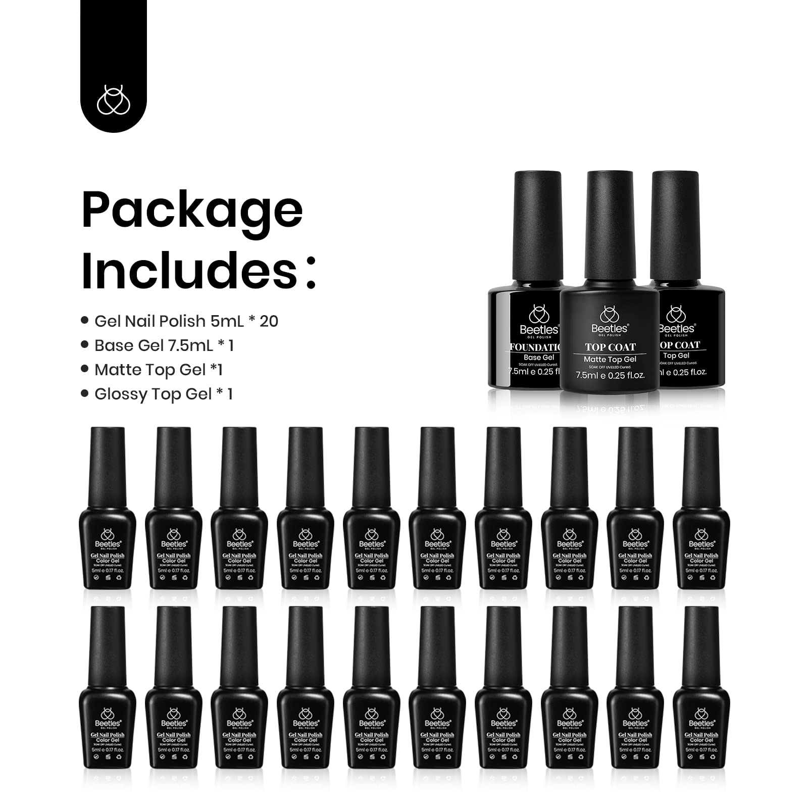 Beetles 23Pcs Gel Nail Polish Kit with Base Gel Glossy Matte Top Coat, Gray Brown Burgundy Red Purple Glitter Gel Polish Set Soak Off Uv Gel Nail Kit Gifts for Women Industrial Wave Collection