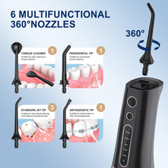 Water Dental Flosser Cordless Teeth Cleaning MOCEL 5 Modes Oral Irrigator 300ML Portable and USB C Cable Rechargeable IPX7 Waterproof Flossing Teeth Pick Irrigation Cleaner for Home Travel (Black)