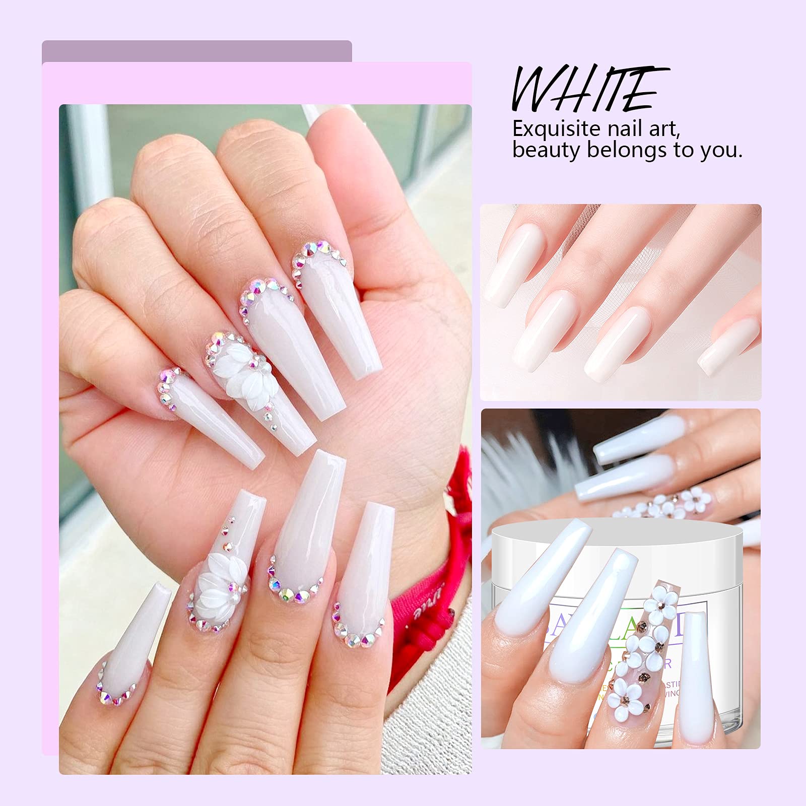 Saviland White Acrylic Powder - 30g Professional Acrylic Nail Powder for Acrylic Nails Extension, 3D Nail Art Polymer Powder, No Need Nail Lamp