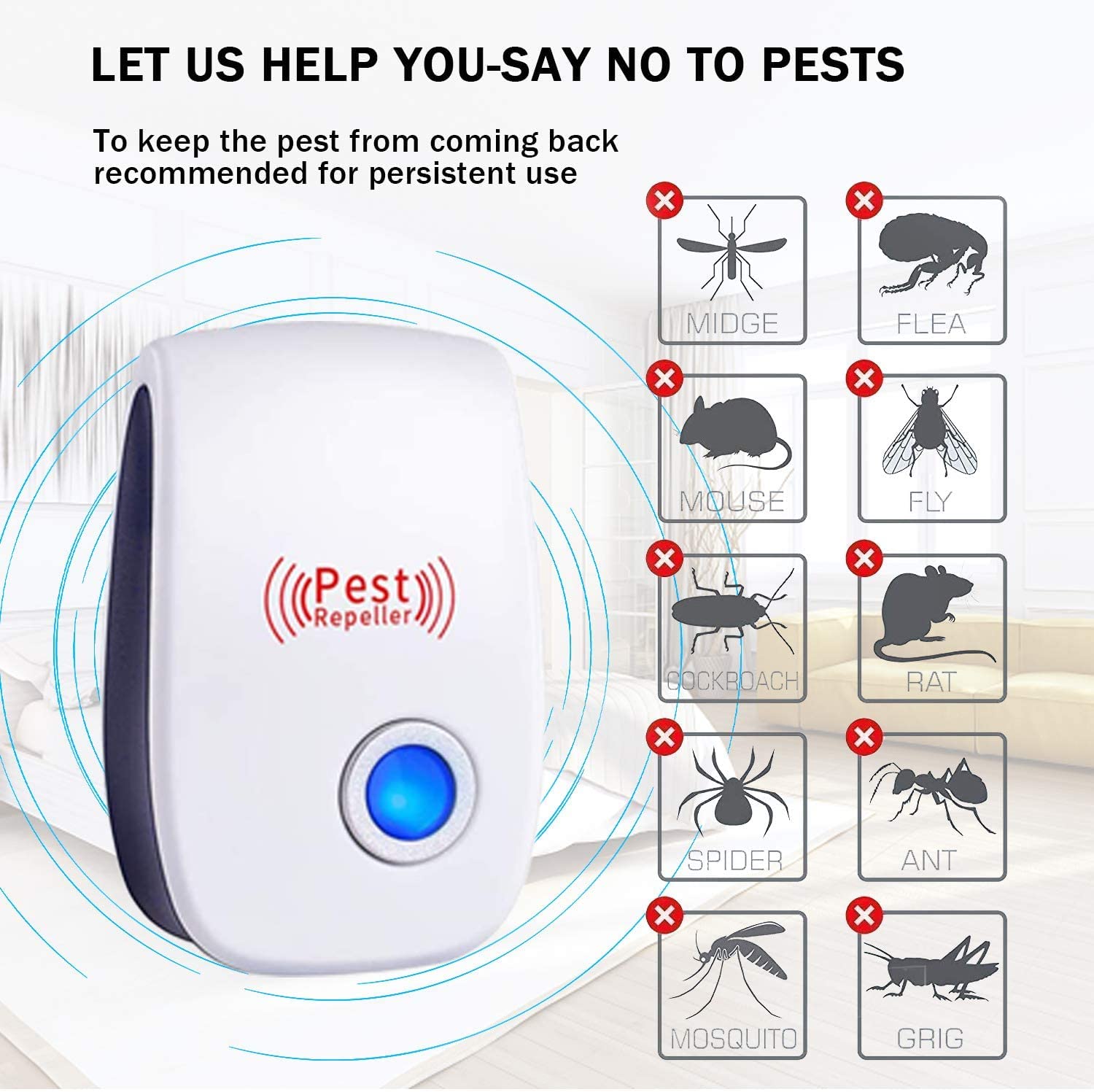 Ultrasonic Pest Repeller 6 Packs,Electronic Plug in Sonic Repellent pest Control for Insects Roaches Ant Mice Bugs Mouse Rodents Mosquitoes Spiders