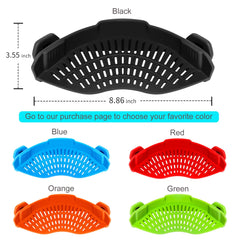 AUOON Clip On Strainer Silicone for All Pots and Pans, Pasta Strainer Clip on Food Strainer for Meat Vegetables Fruit Silicone Kitchen Colander