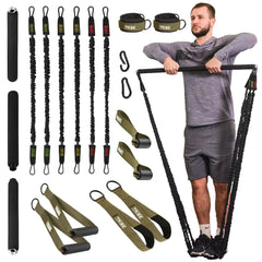 Tube Resistance Bands for Working Out Men and Women - Exercise Bands Resistance Bands Set, Resistance Band Bar, Handles, Ankle Straps, Foot Straps and Door Anchor, Tube Workout Bands (Military Green)