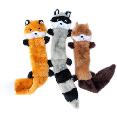 ZippyPaws Skinny Peltz - Fox, Raccoon, & Squirrel - No Stuffing Squeaky Dog Toys, Unstuffed Chew Toy for Small & Medium Breeds, Bulk Multi-Pack of 3 Soft Plush Toys, Flat No Stuffing Puppy Toys - 18"