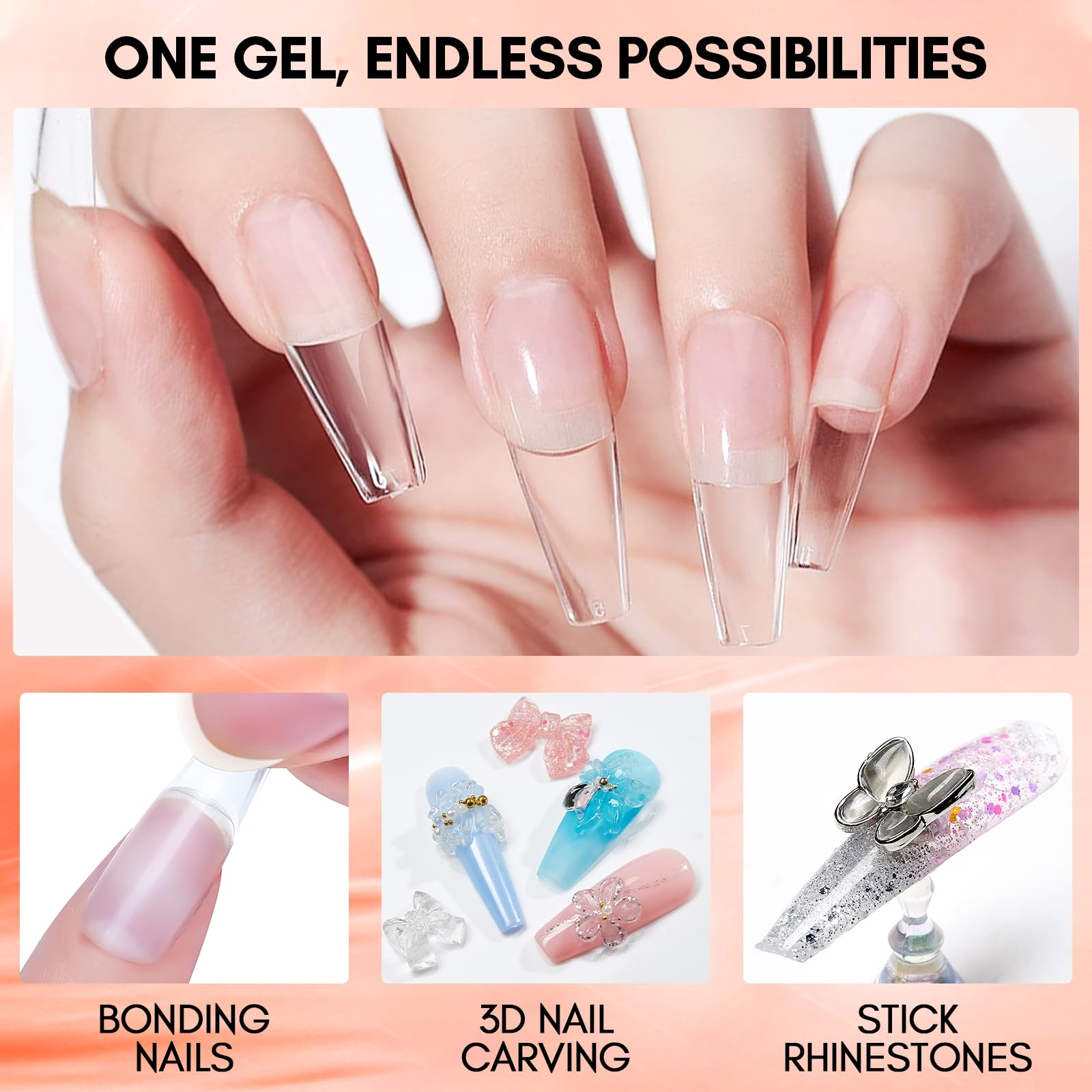 Makartt Solid Gel Nail Glue for False Nail Tips Glue Gel 0.5 floz Lamp Curing Needed Super Adhesive Press on Nails Glue for Fake Nail Long Lasting Nail Art Salon Home Use