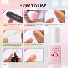 Super Strong Nail Glue for Acrylic Nails,Nail Tips, Press On Nails, Fake Nails, Salon Quality Brush On Nail Glue Easy Application Durable & Long-Lasting Makartt Glue False Nails