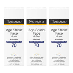 Neutrogena Age Shield Face Oil-Free Sunscreen Lotion with Broad Spectrum SPF 70, Non-Comedogenic Moisturizing Sunscreen to Help Prevent Signs of Aging, PABA-Free, 3 fl. oz (Pack of 3)