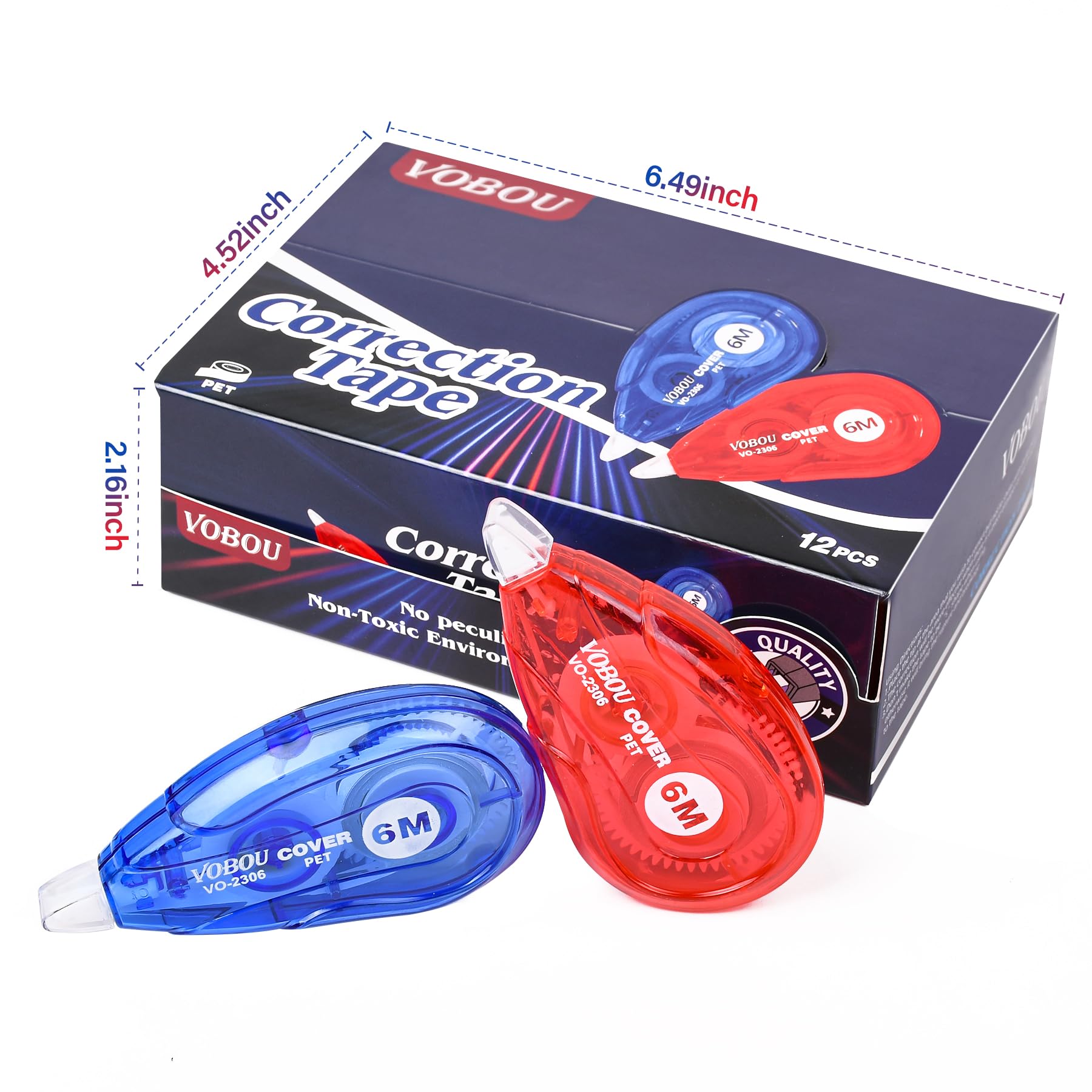 Vobou Whiteout Correction Tape, Easy To Use Applicator for Instant Corrections Correct Wrong Writing At Any Time, For school, Office (Red and Blue, 12pack, 6M/256" x 0.2")