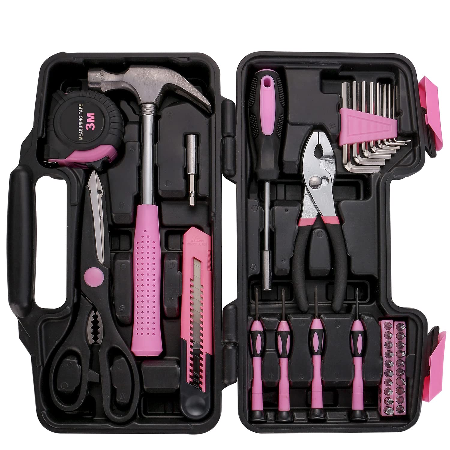 39-Piece All Purpose Household Pink Tool Kit for Girls, Ladies and Women - Includes All Essential Tools for Home, Garage, Office and College Dormitory Use