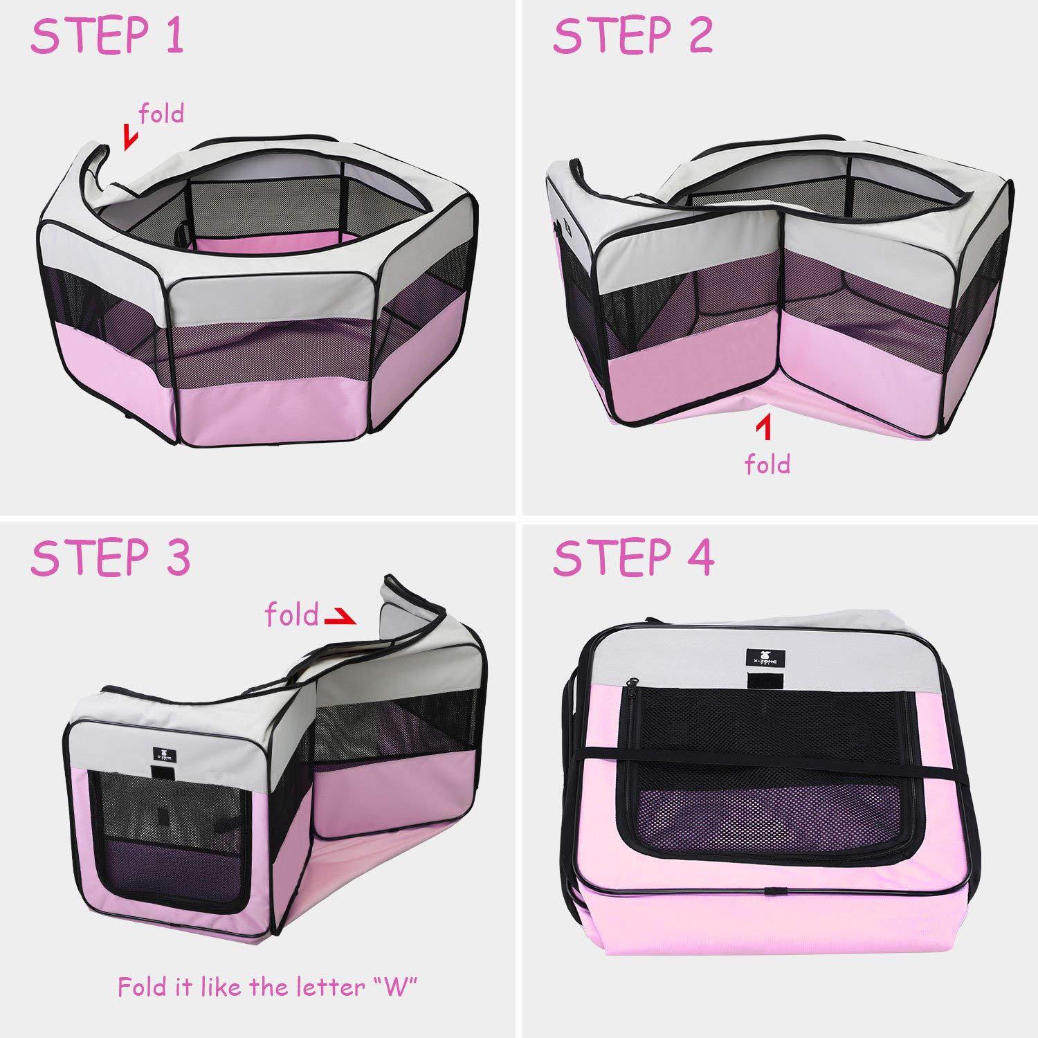 X-ZONE PET Dog Playpen Portable Pet Play Pens for Puppies, Cat, Rabbit, Chicks, Foldable Exercise Play Tent Kennel Crate, Indoor/Outdoor Travel Camping Pink Small