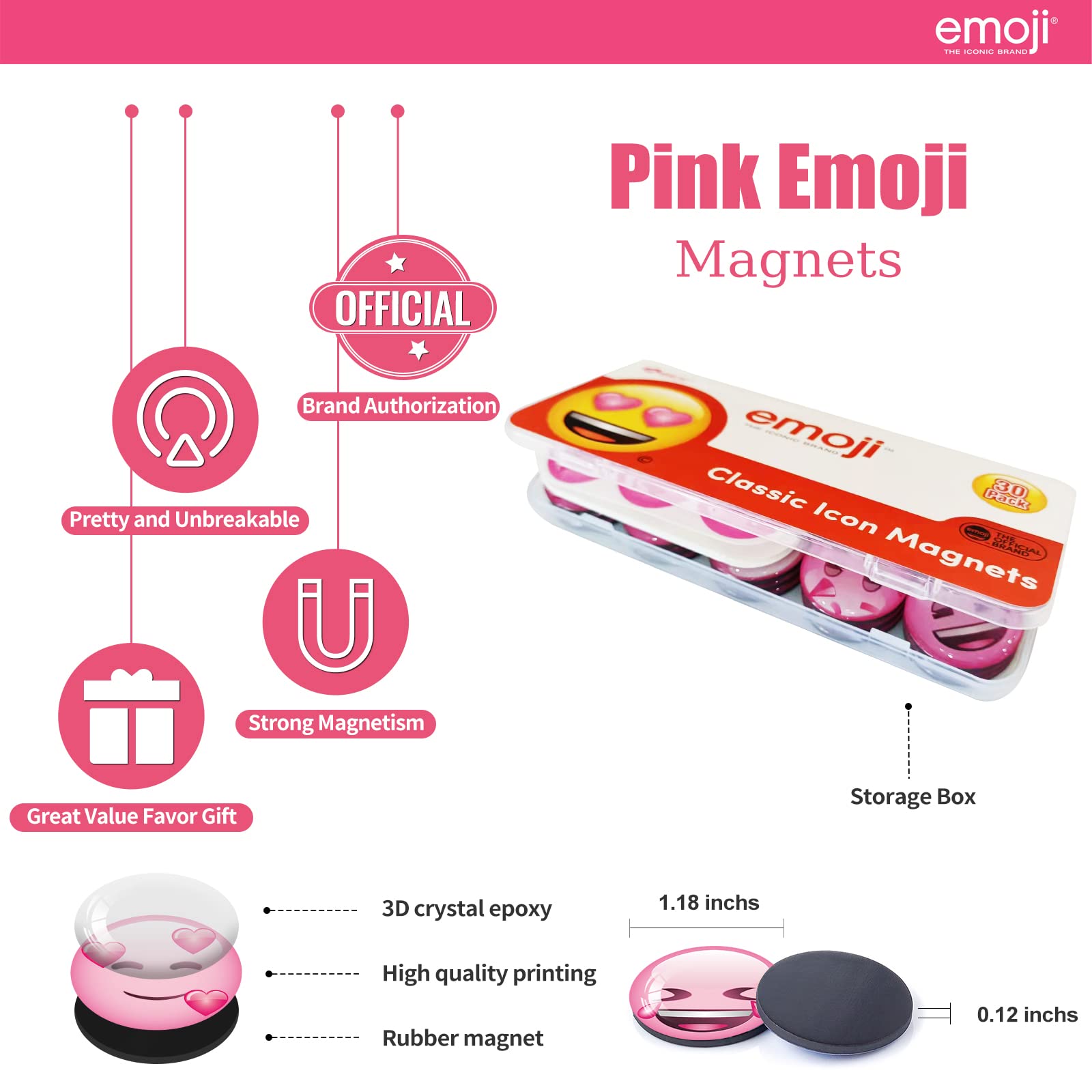 30 Pink Emoji Fridge Magnets - Pink Kitchen Accessories and Decor - Cute Locker Magnets for Teens and Office Decorations for Adults - Funny Household Items and Home Essentials