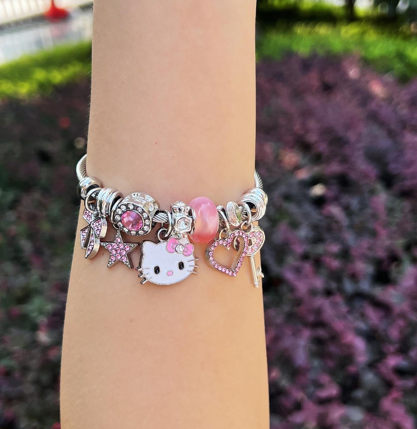 Aimery Kitty Charms Bracelets Kawaii Bangle Bracelets Cartoon Adjustable Bracelet Cubic Zirconia Adorable Accessories for Wife Girlfriend Jewelry Gifts