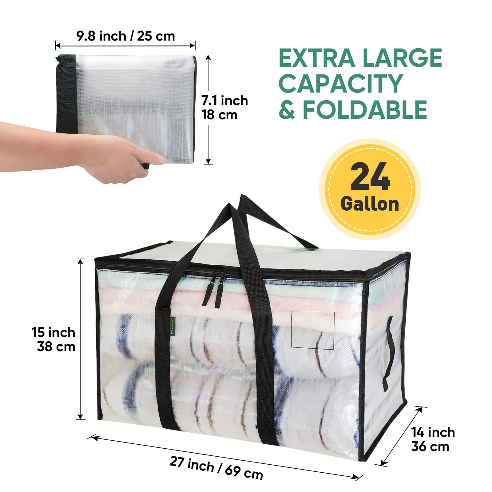 BALEINE 6-Pack Oversized Moving Bags with Reinforced Handles, Heavy-Duty Storage Tote for Clothes, Moving Supplies (Clear, 6-Pack)