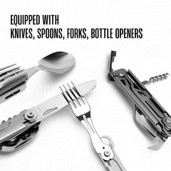 Hayvenhurst 4-in-1 Camping Utensils - Stainless Steel Multi-Tool with Sheath