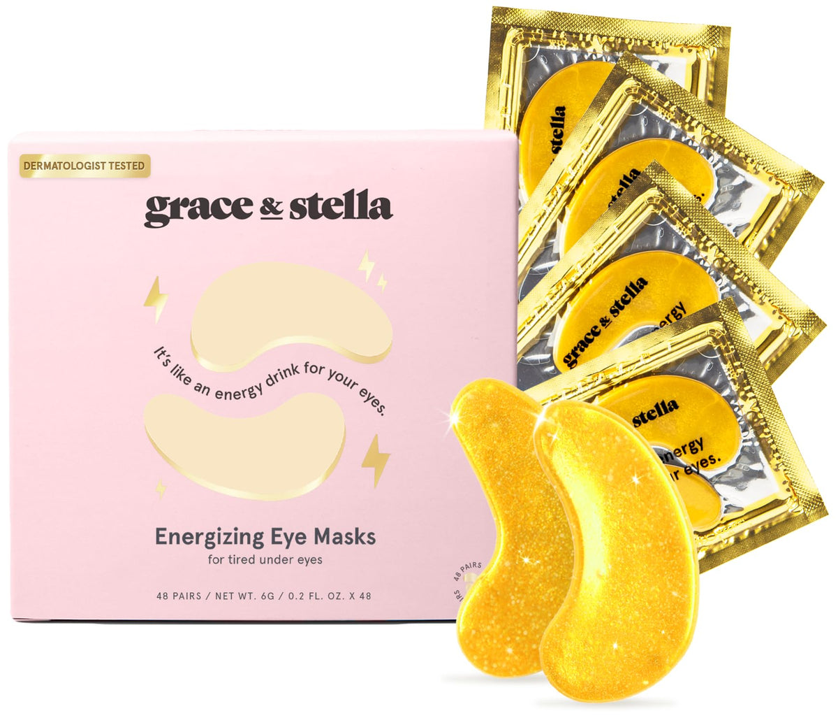 Grace & Stella Under Eye Mask (Gold, 48 Pairs) Eye Patch, Under Eye Patches for Dark Circles and Puffiness Undereye Bags, Wrinkles - Gel Under Eye Patches - Small Gifts - Vegan Cruelty-Free Self Care