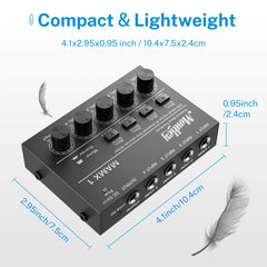 Moukey Mini Audio Mixer Line Mixer, DC 5V, 4-Stereo Ultra, Low-Noise 4-Channel for Sub-Mixing, for Small Clubs or Bars, As Guitars, Bass, Keyboards Mixer, 2021 New Version-MAMX1