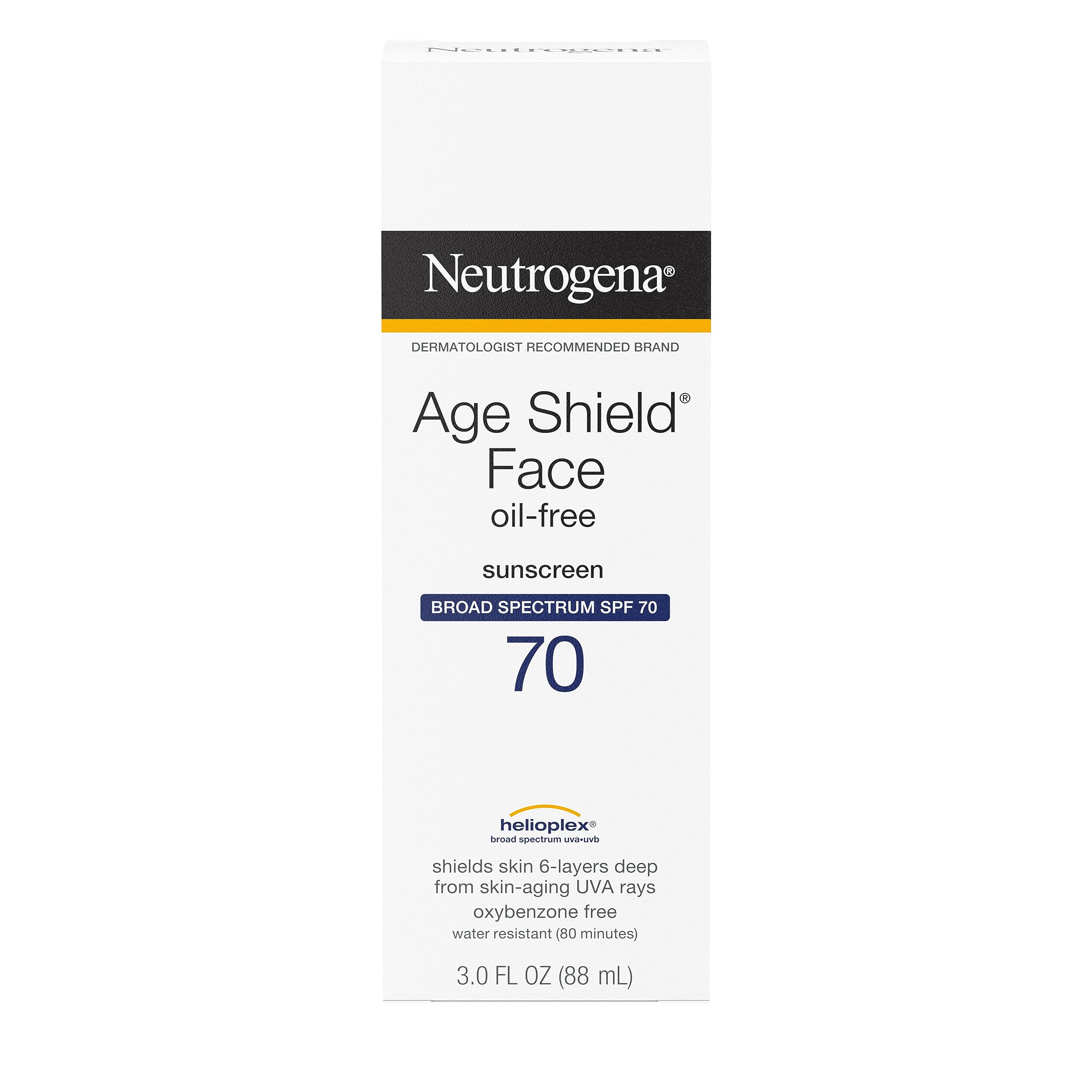 Neutrogena Age Shield Face Oil-Free Sunscreen Lotion with Broad Spectrum SPF 70, Non-Comedogenic Moisturizing Sunscreen to Help Prevent Signs of Aging, PABA-Free, 3 fl. oz (Pack of 3)