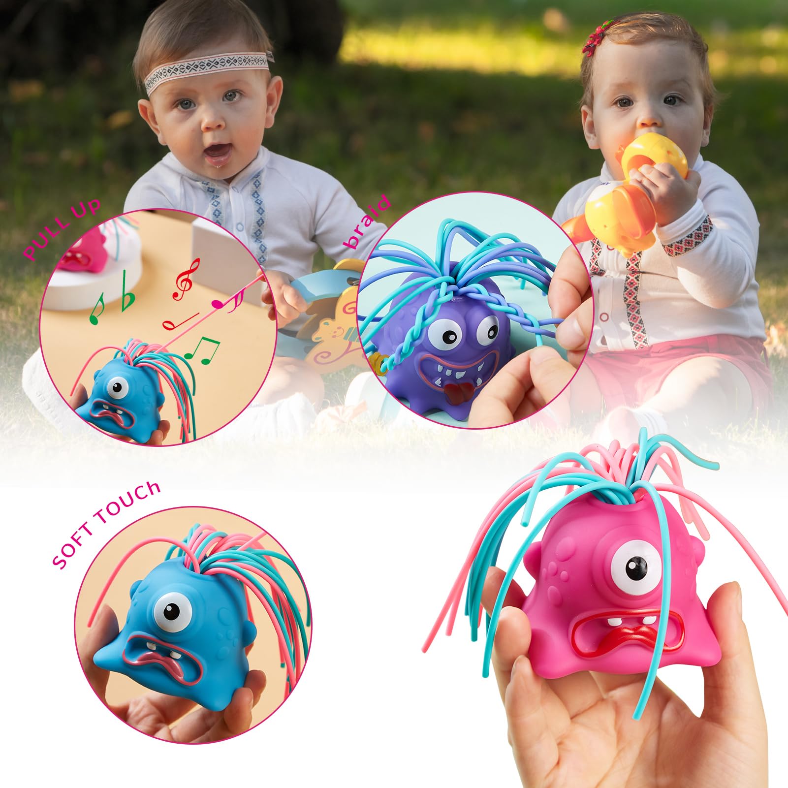 Fun Hair Pulling Fidget Screaming Monster Toys 4Pcs,Screaming Monster Toys,Fidget Toys Stress Relief and Anti Anxiety Toys for 3 4 5 6 7+ Kids Boys Girls(4PC)