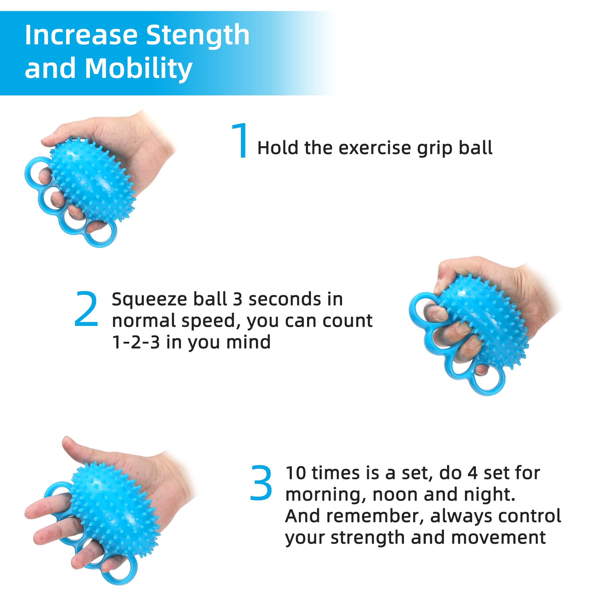 Hand Exercise Ball Finger Therapy Ball - Grip Strengthening, Improve Flexibility, Squeeze Stress Relief Balls, Resistance Strength Trainer for Hand