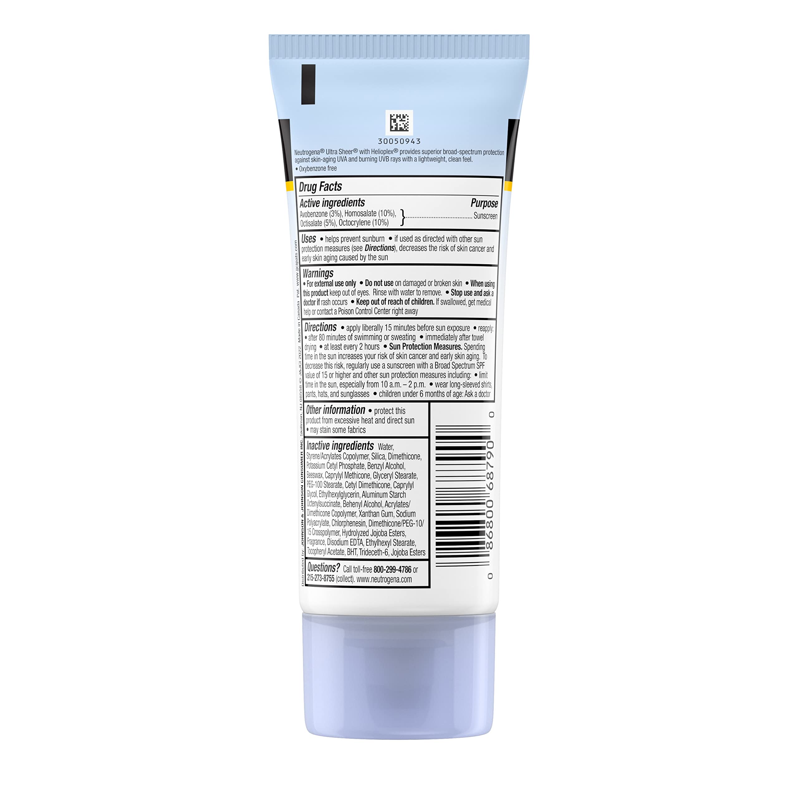 Neutrogena Ultra Sheer Dry-Touch Sunscreen Lotion, Broad Spectrum SPF 55 UVA/UVB Protection, Lightweight Water Resistant Face & Body Sunscreen, Non-Greasy, Travel Size, 3 fl. oz